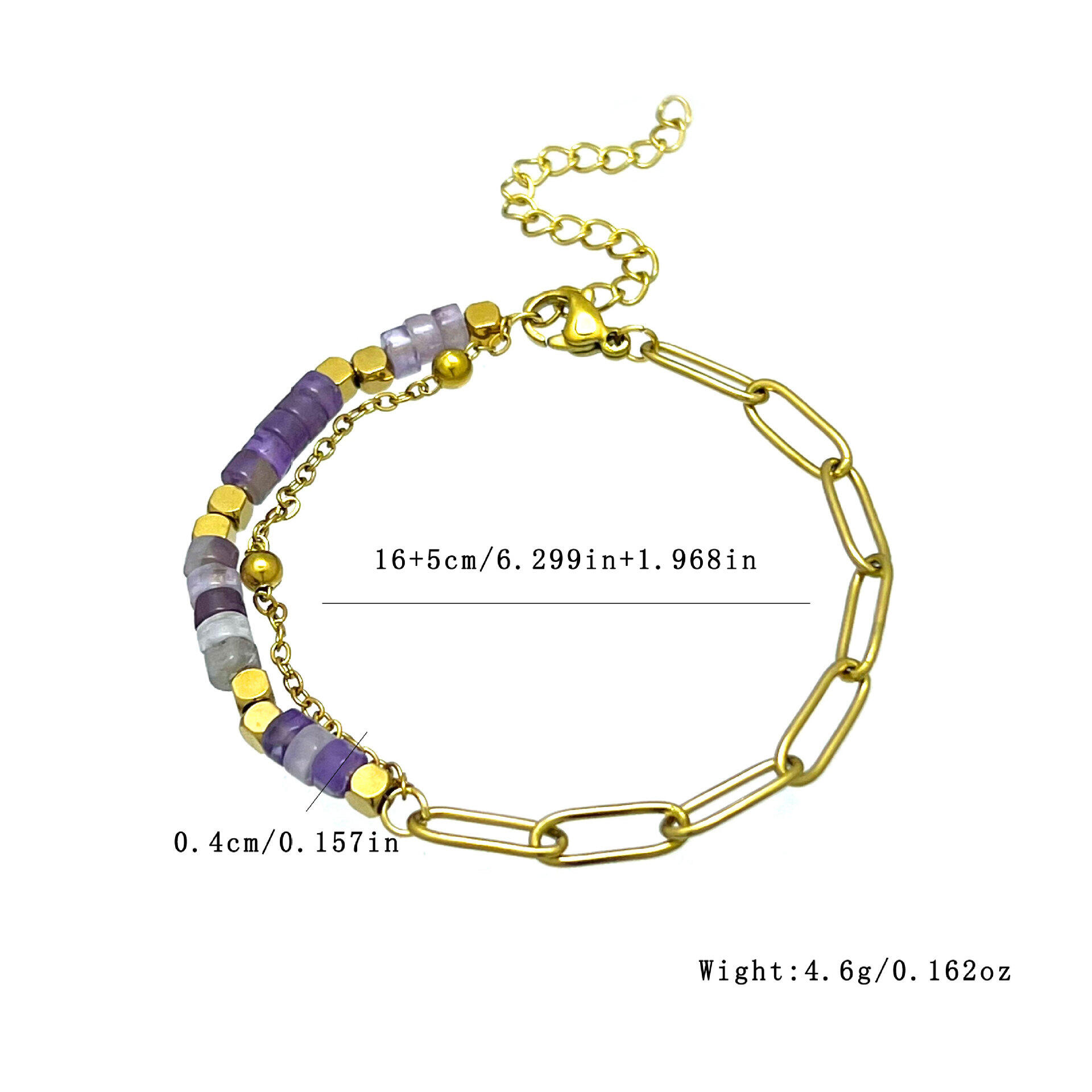 Bracelets pour femmes en perles, acier inoxydable, imperméables, couleur or, avec pierres naturelles. Image3