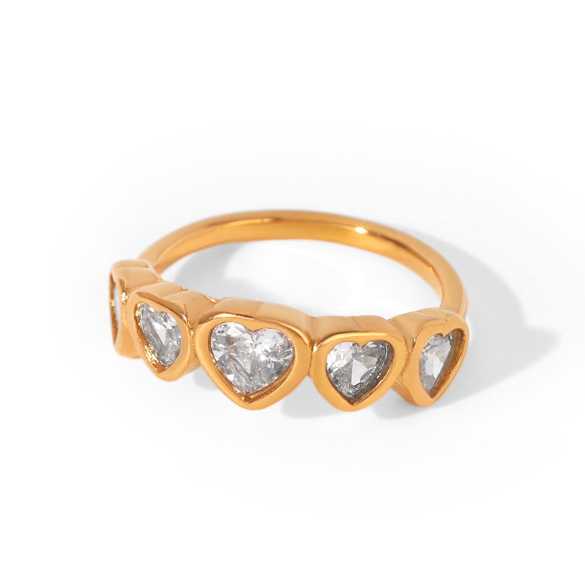 Simple Series Daily Heart Stainless Steel Waterproof   Gold Color  Zircon Gemstone Rings h5 