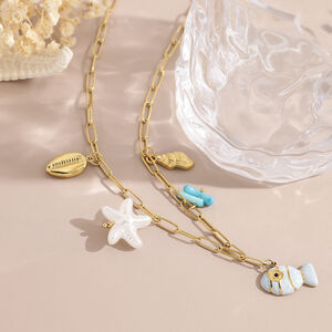 Vacation Oceanic Style Enamel Fish Stainless Steel Waterproof Gold Color Women's Pendant Necklaces h5 Picture3
