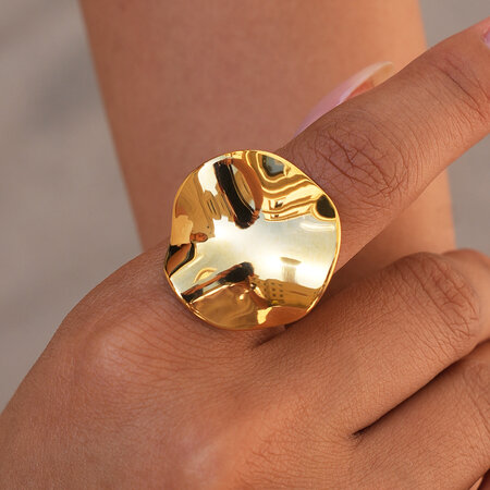 Simple Series Daily Irregular Shape Stainless Steel Waterproof Gold Color Statement Ring