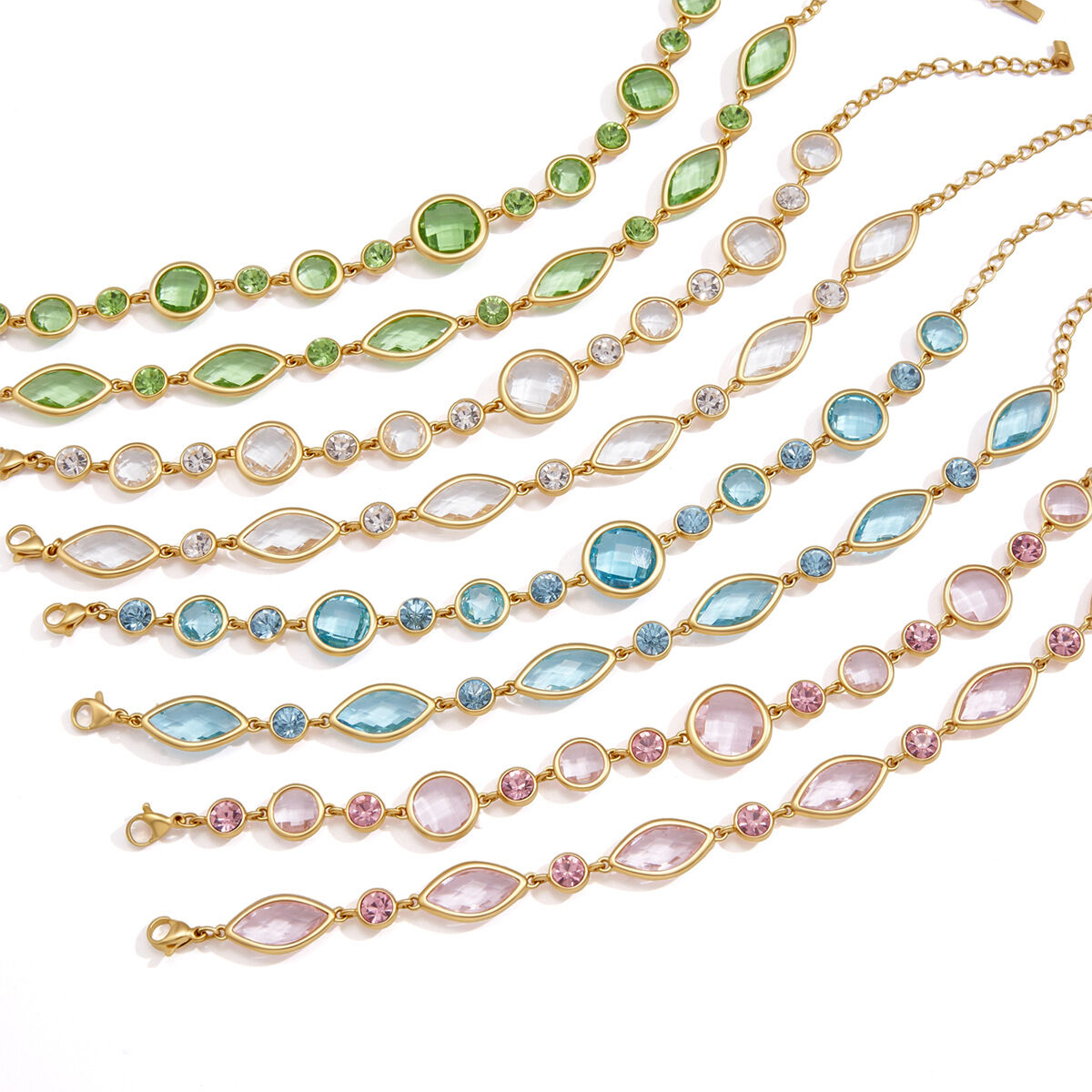 Elegantes pulseras de cadena para mujer con forma elíptica de patchwork, de acero inoxidable, impermeables, de color dorado y con cristales. Imagen5