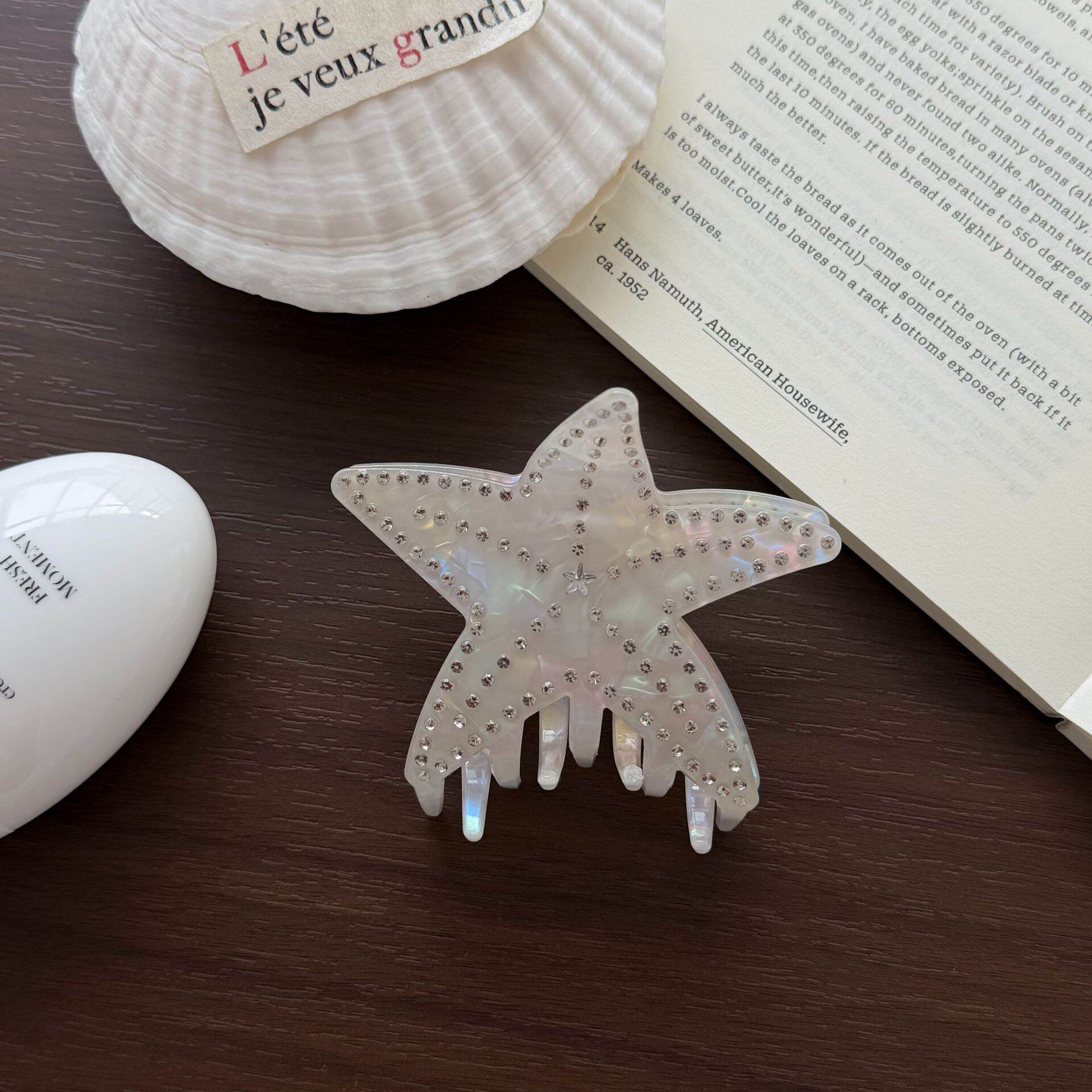 Garras para el cabello de acetato con diamantes de imitación en forma de estrella de mar, color sólido, de la serie Simple Daily h5 