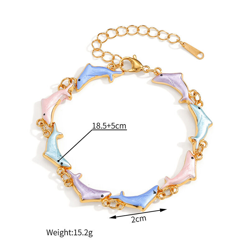 Vacation Oceanic Style Enamel Fish Stainless Steel Waterproof Women's Chain Bracelets
