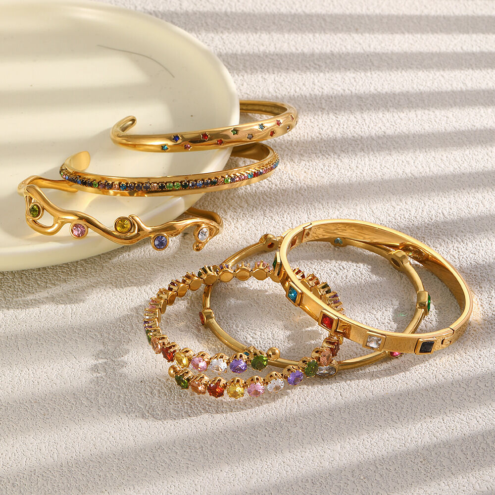 Luxurious Series Elegant Irregular Shape Stainless Steel Waterproof   Gold Color  Zircon Women's Bangles 2