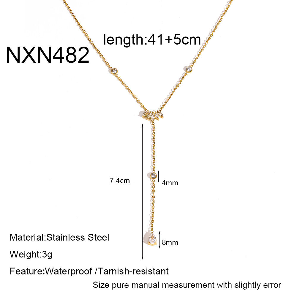 Simple Series Daily Tassel Edelstahl wasserdicht goldfarbene Zirkonia-Damenketten 