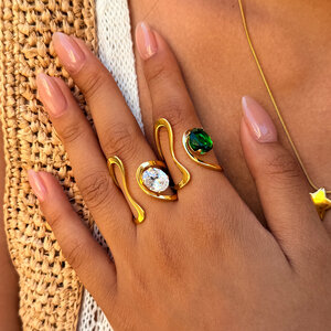 Simple Retro Daily Irregular Shape Stainless Steel Waterproof Gold Color Zircon Gemstone Ring h5 Picture5
