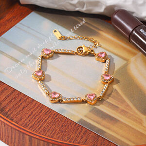 Simple Series Daily Chain Circle Stainless Steel Waterproof Gold Color Zircon Women's Chain Bracelets h5 Picture3