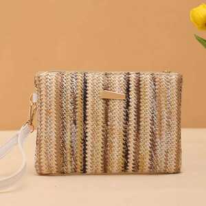 Casual stijl geweven gestreepte raffia damestas in gemengde kleuren h5