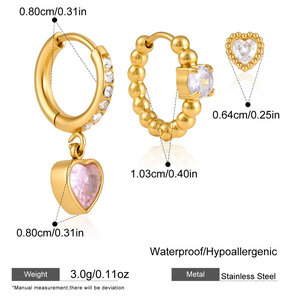 Luxurious Series Sweet Heart Beads Stainless Steel Waterproof Zircon Women's Earring Sets h5