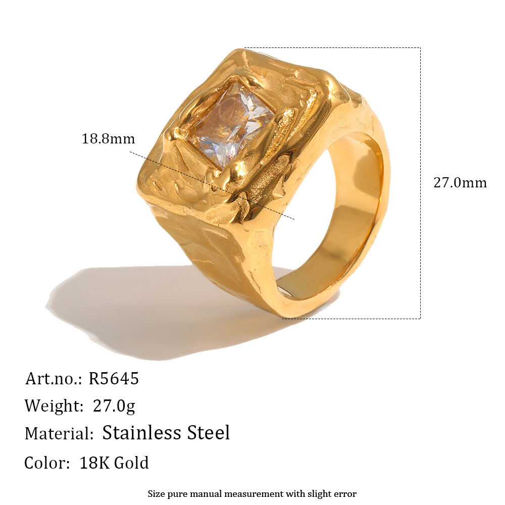 Retro Rectangle Stainless Steel Waterproof Zircon Women's Gemstone Rings h5 