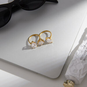 Luxe serie elliptische, waterdichte, roestvrijstalen damesringen met goudkleurige zirkonia. h5 Afbeelding5