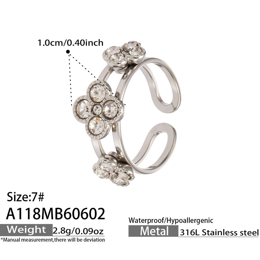 Bagues pour femmes en acier inoxydable doré, ornées d'un trèfle élégant et de zircon, collection Romantique.