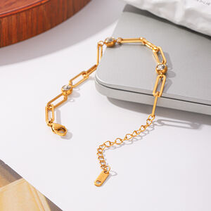 Simple Series Daily Chain Stainless Steel Waterproof Gold Color Zircon Women's Chain Bracelets h5 Picture5