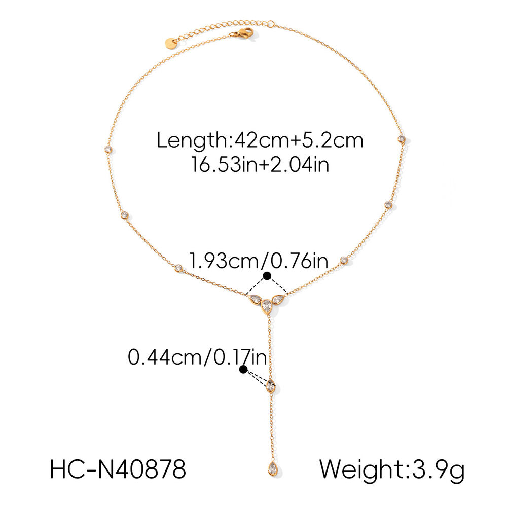 Simple Series Daily Droplet Stainless Steel Waterproof Gold Color Zircon Women's Pendant Necklaces Picture2
