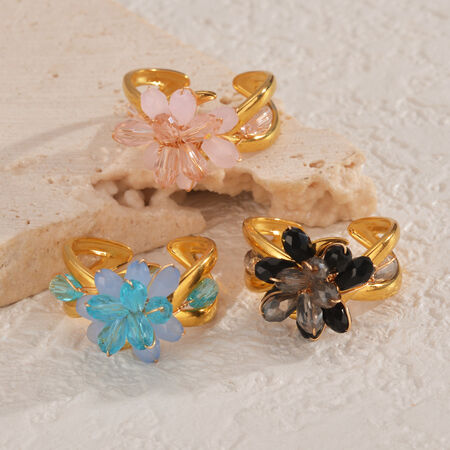 Anelli di tendenza della serie Romantic Sweet Flower con cristalli