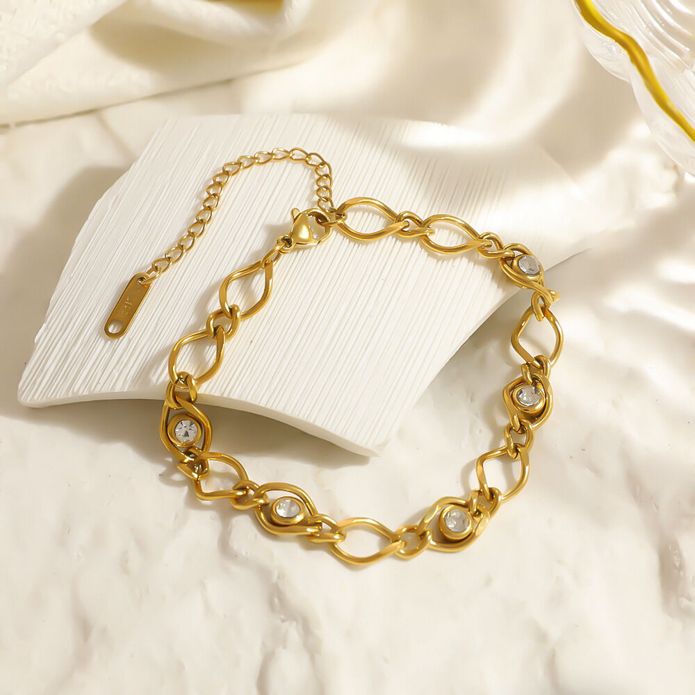 Chain Stainless Steel Waterproof Gold Color Zircon Women's Chain Bracelets h5Picture2
