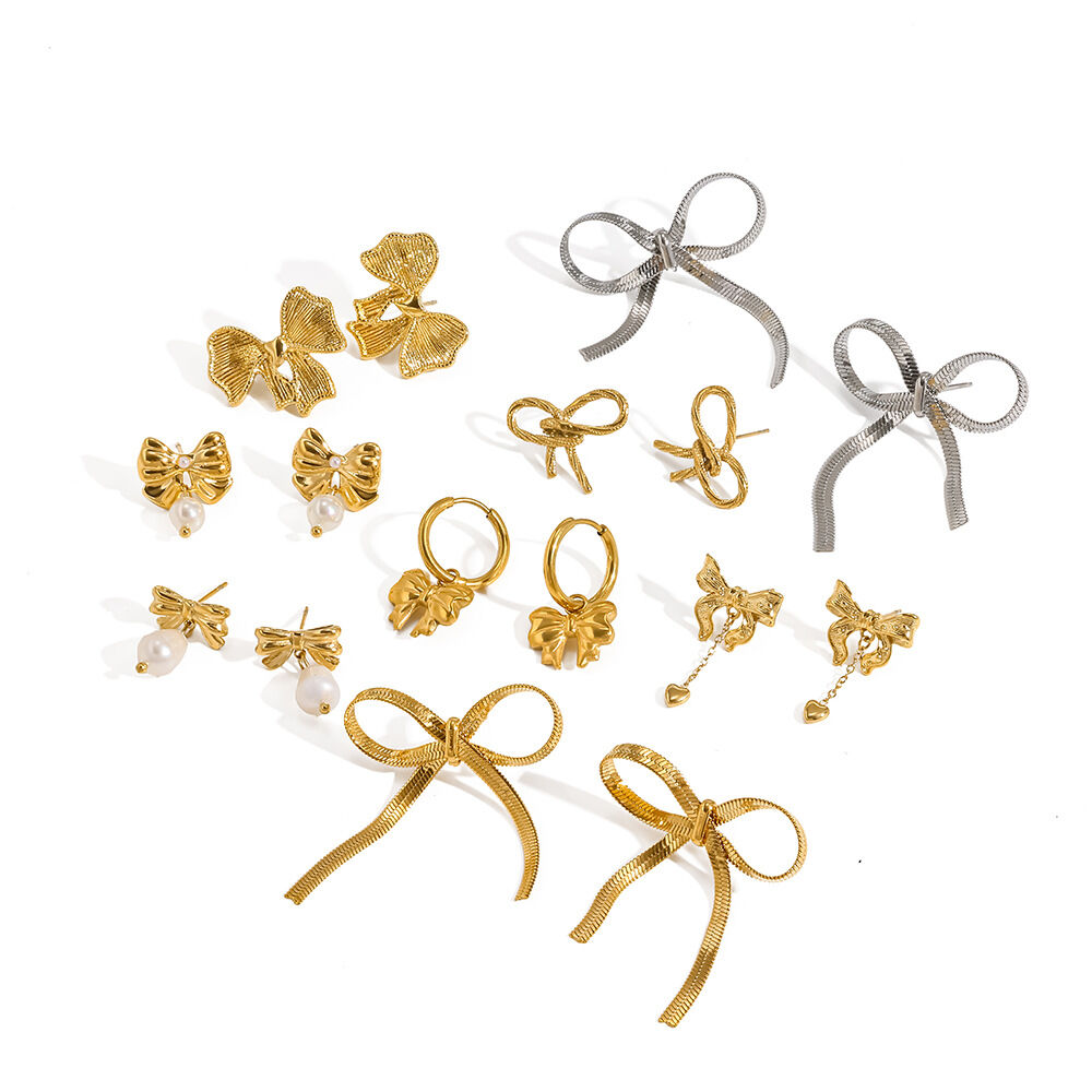 Simple Series Daily Bow Knot Geometric Shape Stainless Steel Waterproof Women's Stud Earrings h5Picture5