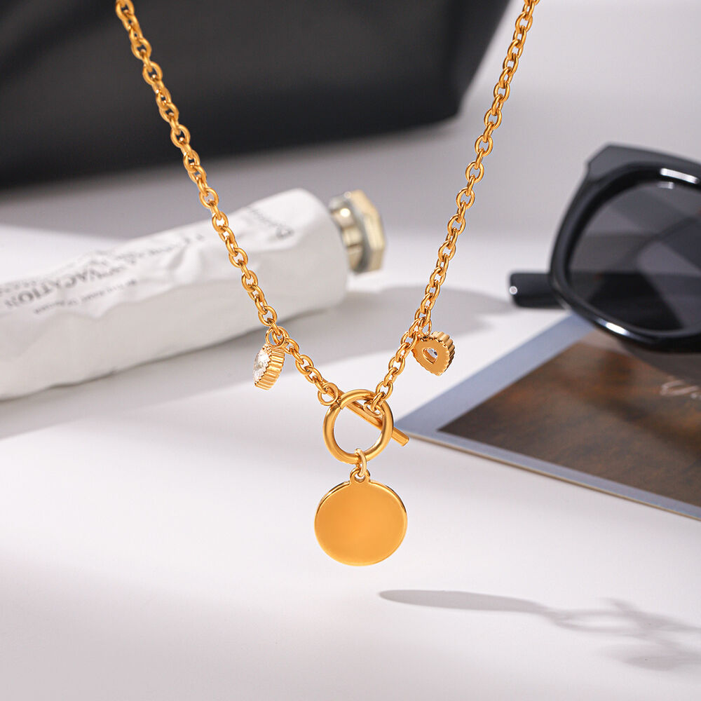 Simple Series Daily Circle Stainless Steel Waterproof Gold Color Zircon Women's Pendant Necklaces Picture5