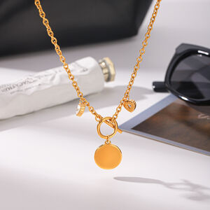 Simple Series Daily Circle Stainless Steel Waterproof Gold Color Zircon Women's Pendant Necklaces h5 Picture5