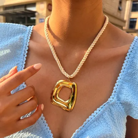 Exaggerated Daily Rectangle Stainless Steel Waterproof Gold Color Women's Pendant Necklaces