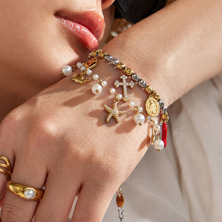 Luxurious Series Beads Stainless Steel Waterproof Gold Color Artificial Pearl Women's Beaded Bracelets 2