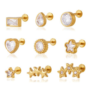 Simple Series Daily Irregular Shape Star Stainless Steel Waterproof Gold Color Zircon Women's Earring Sets h5 Picture5