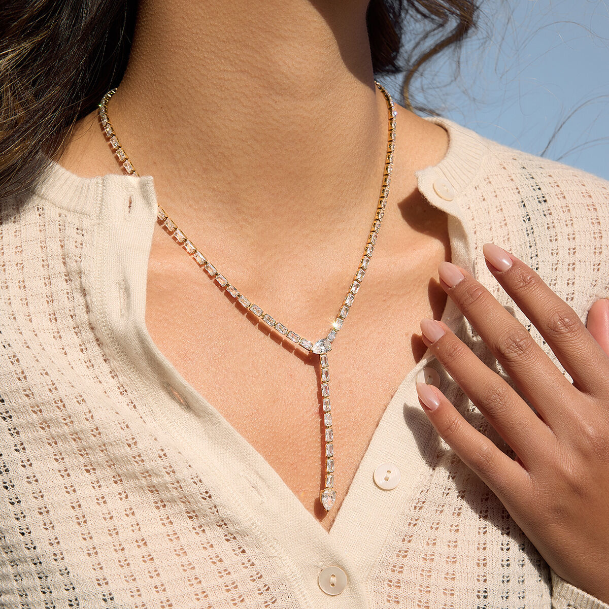 Stainless Steel Waterproof Gold Color Zircon Women's Pendant Necklaces h5 Picture4