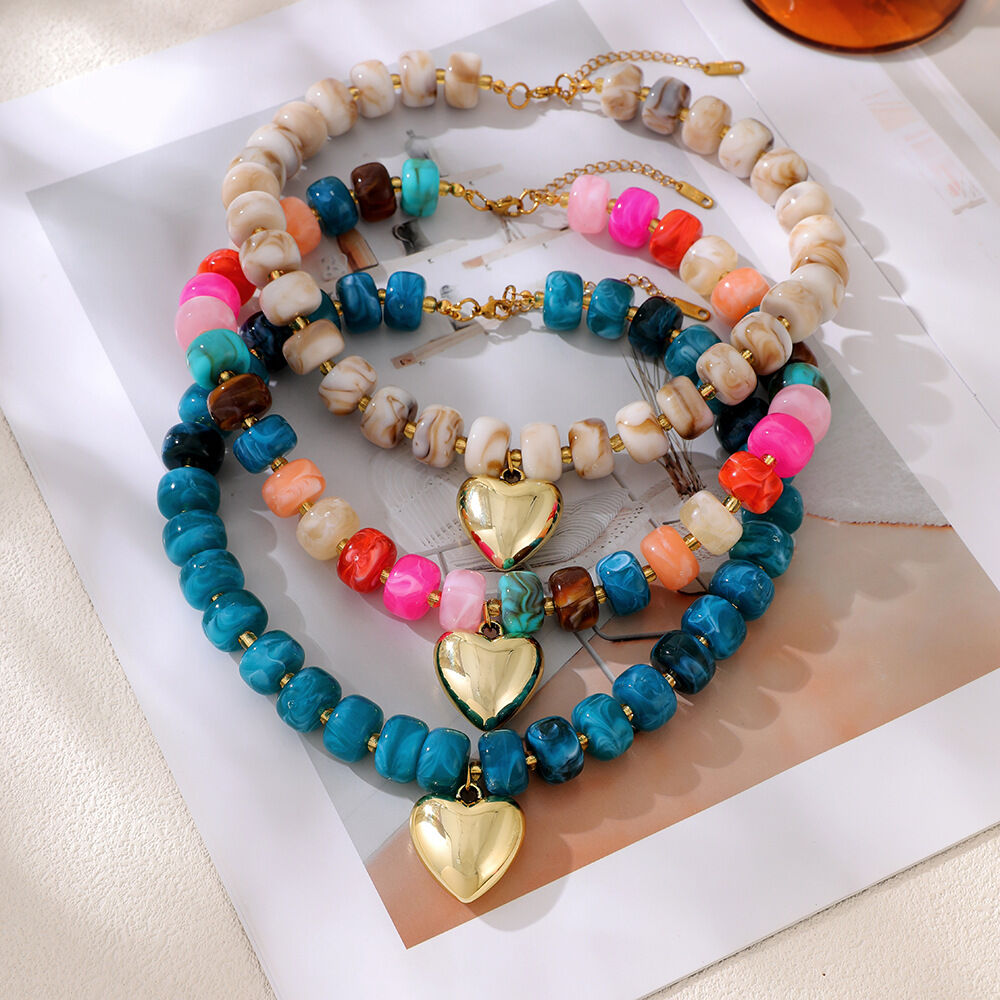 Simple Series Retro Heart Beads Resin   Gold Color  Beaded Necklaces Picture4
