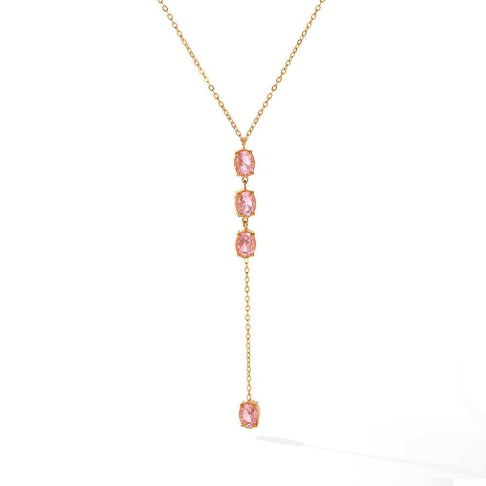 Simple Series Daily Chain Circle Stainless Steel Waterproof Gold Color Zircon Women's Pendant Necklaces