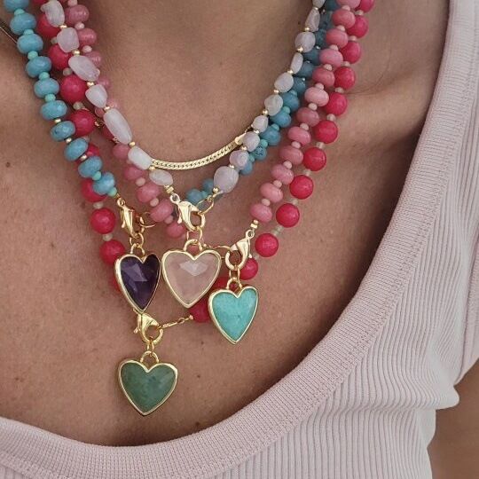 Colliers de perles pour femmes, collection romantique, motif cœur, en résine et pierre naturelle 2