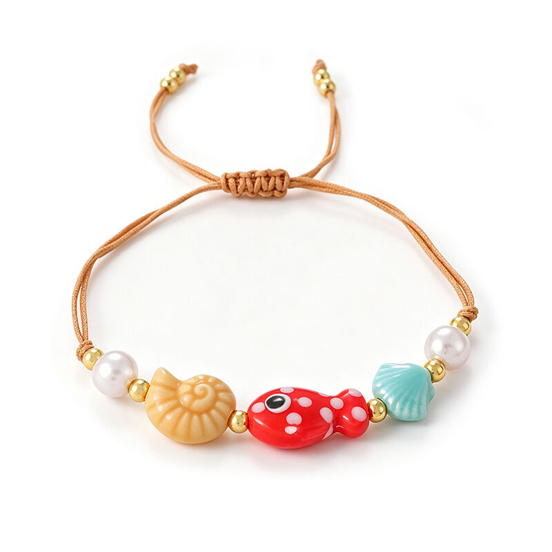 Bracelets pour femmes en corde tressée ornée de coquillages, style océanique mignon, avec perles.