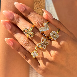 Daily Irregular Shape Heart Clover Butterfly Stainless Steel Waterproof Gold Color Women's Statement Rings h5 Picture4