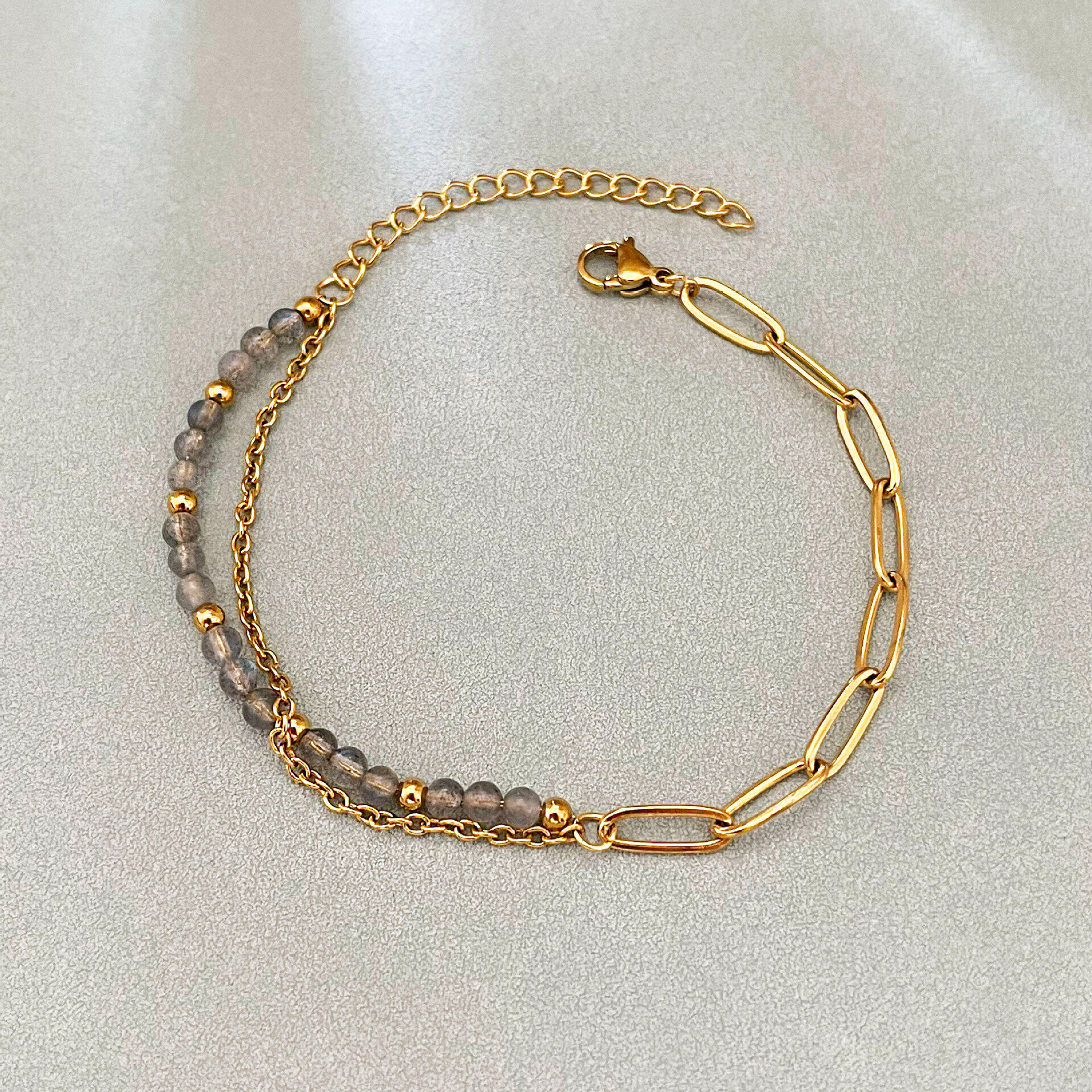 Bracelets de perles pour femmes en acier inoxydable, imperméables, couleur or, ornés de pierres naturelles h5 