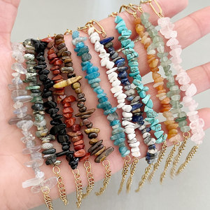 Simple Series Retro Beads Chain Stainless Steel Waterproof   Gold Color  Natural Stone Women's Beaded Bracelets h5 Picture3