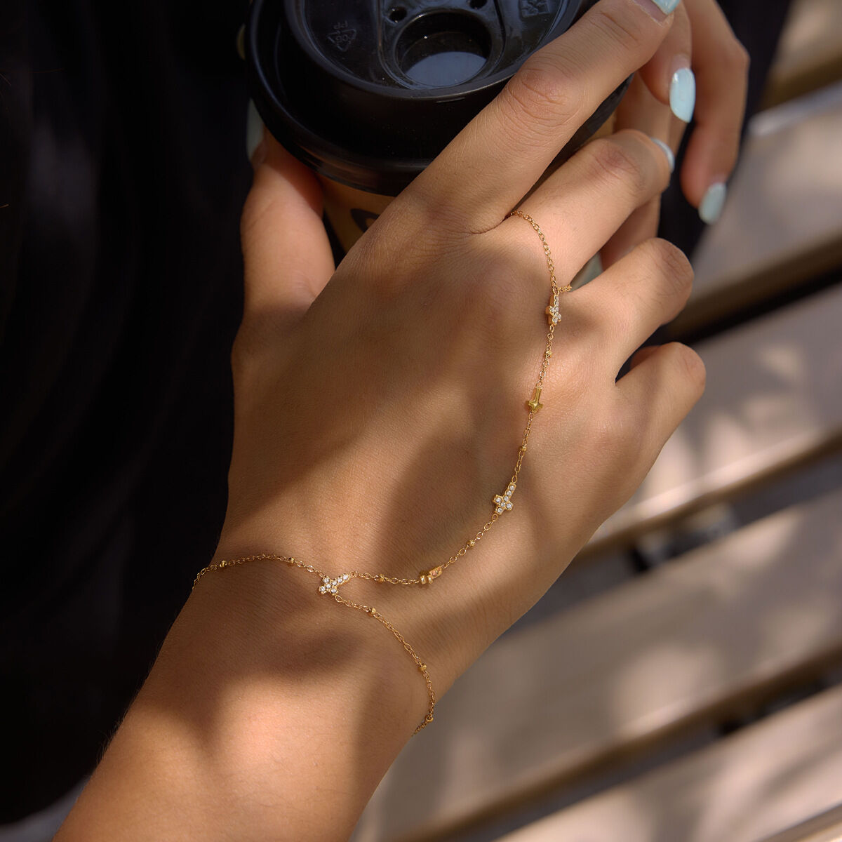 Simple Cross Stainless Steel Waterproof Gold Color Rhinestone Women's Hand Chain 2