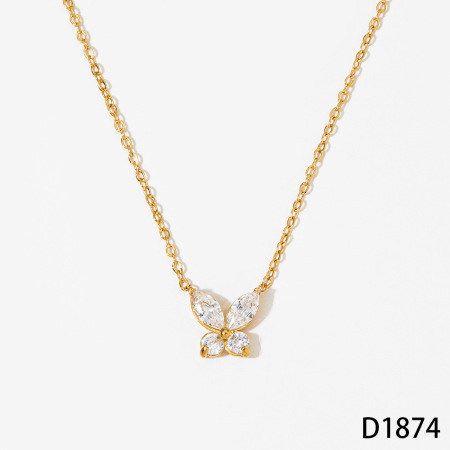 Simple Series Butterfly Stainless Steel Waterproof Gold Color Zircon Women's Necklaces Sets