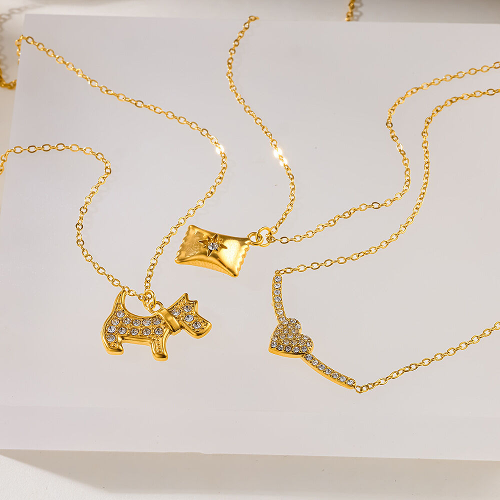 Einfache Serie – Tägliche Tier-Halsketten mit geometrischer Form, Edelstahl, wasserdicht, goldfarben, Zirkonia