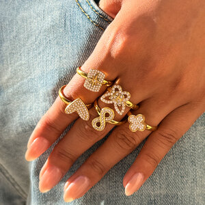Daily Irregular Shape Heart Clover Butterfly Stainless Steel Waterproof Gold Color Women's Statement Rings h5 Picture3