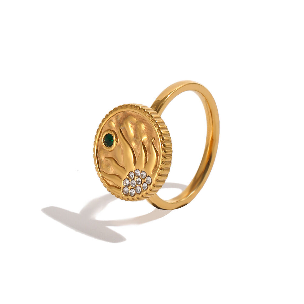 Simple Series Retro Sun Moon Edelstahl Wasserdicht Goldfarbene Statement-Ringe h5 Bild4