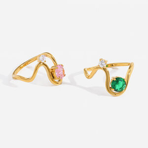 Simple Series Daily Geometric Shape Stainless Steel Waterproof Gold Color Zircon Women's Gemstone Rings h5 Picture5