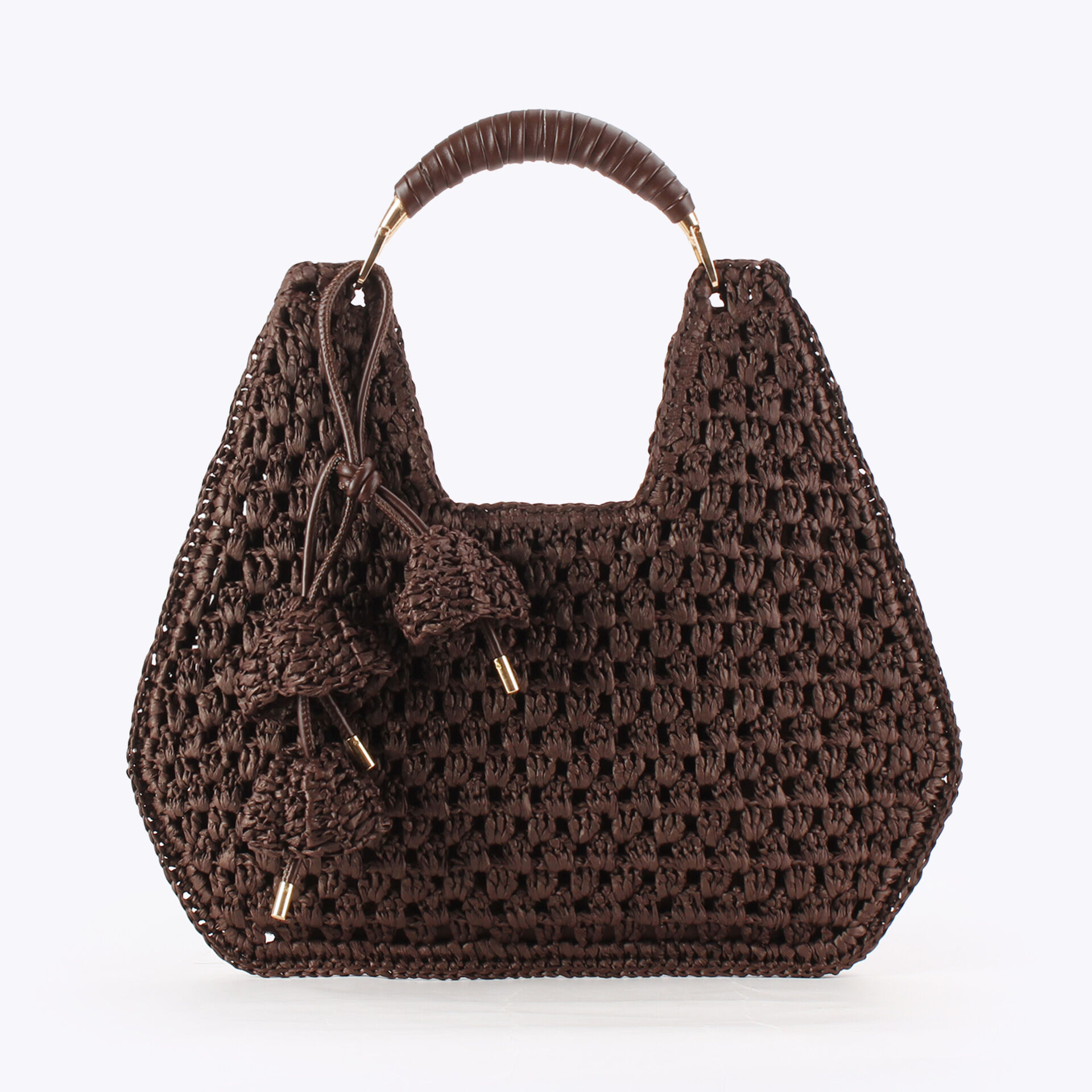 Bolso trapezoidal de rafia tejida con diseño floral calado y estilo casual para mujer. h5 
