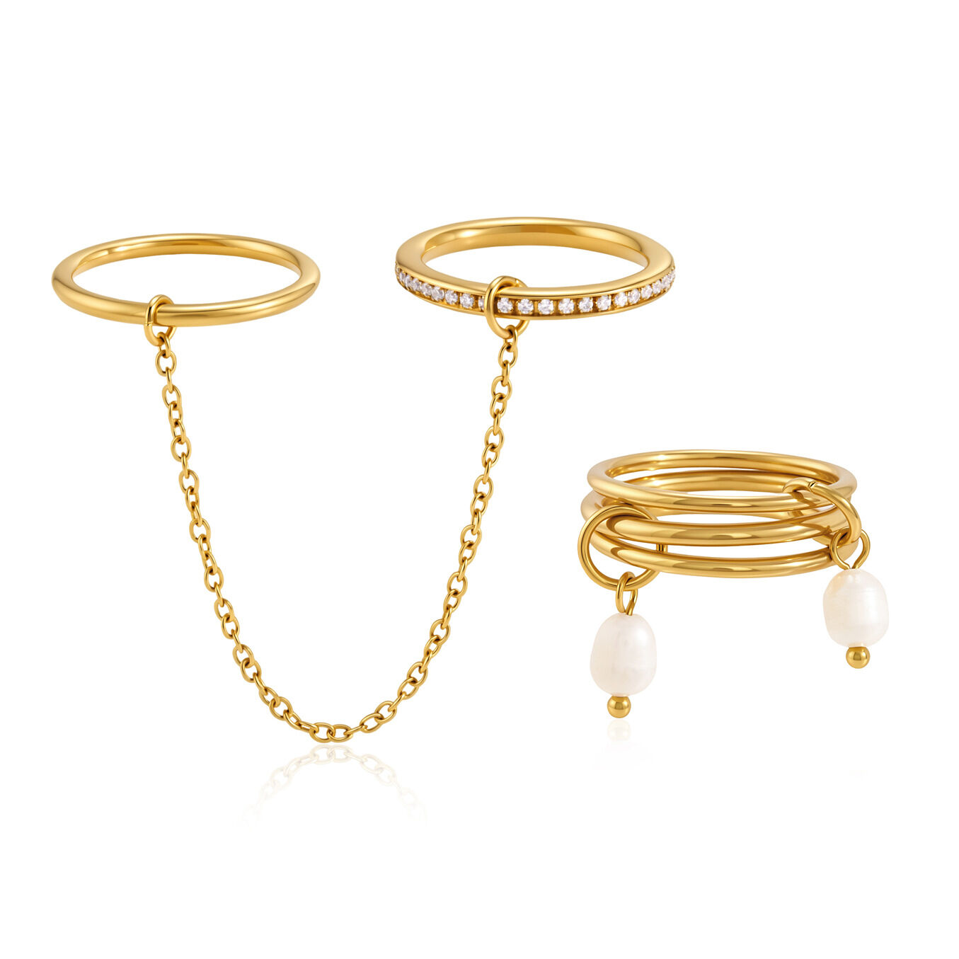 Anillos llamativos de acero inoxidable impermeables de color dorado con borla informal de la serie Simple. h5 Imagen5