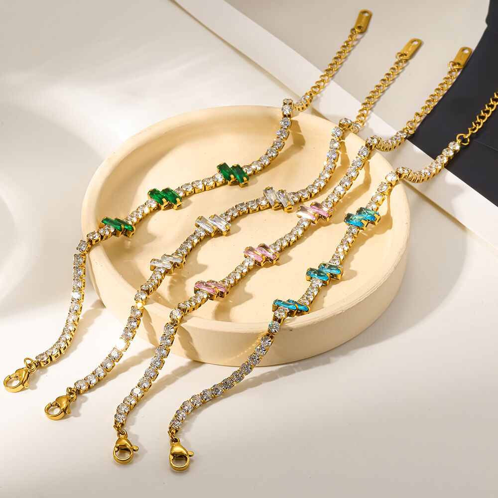 Stainless Steel Waterproof Gold Color Zircon Women's Chain Bracelets h5Picture2