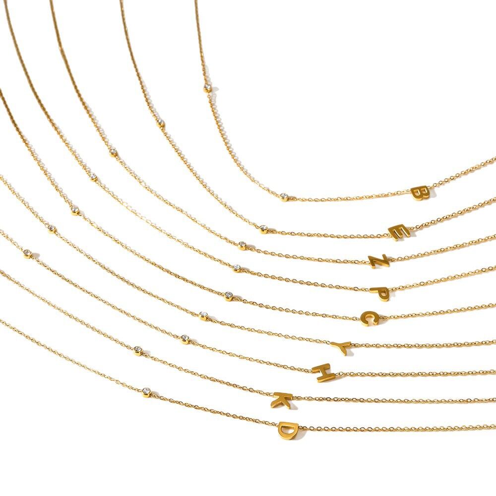 Collares de cadena para mujer de la serie Simple Daily Tassel Letter, de acero inoxidable, resistentes al agua, color dorado y con circonitas. Imagen5