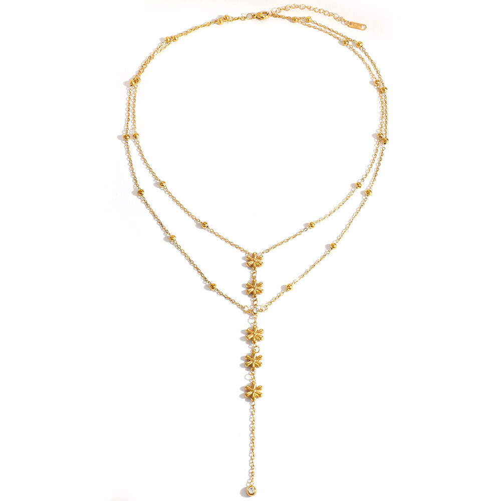 Eenvoudige serie elegante bloemenketting van roestvrij staal, waterdicht, goudkleurig, damesketting Afbeelding4