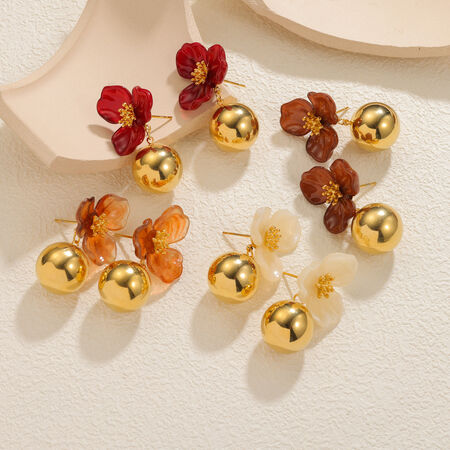 Orecchini pendenti da donna della serie Romantic Sweet Flower in acrilico color oro.
