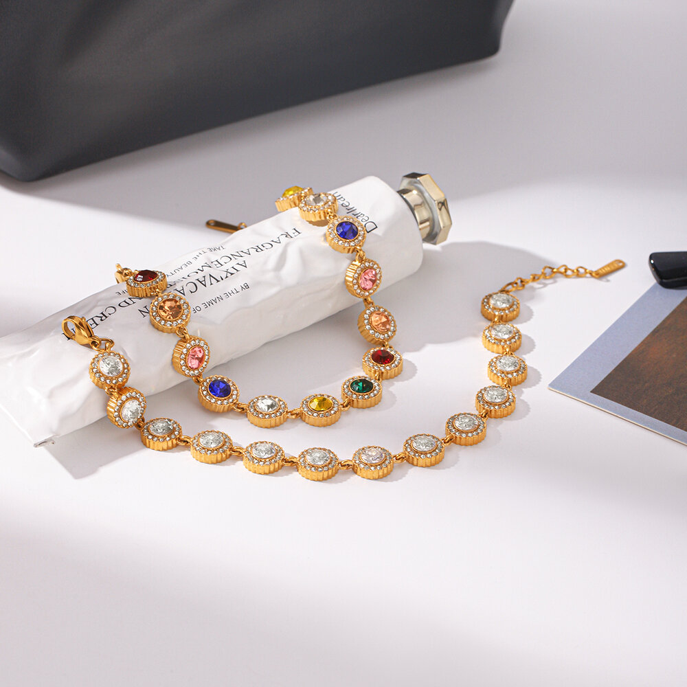 Simple Series Daily Chain Circle Stainless Steel Waterproof Gold Color Zircon Women's Chain Bracelets Picture5