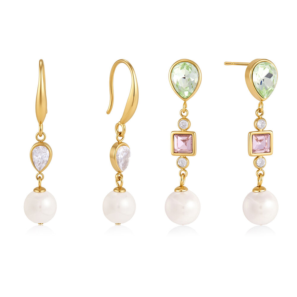 Romantic Elegant Patchwork Rectangle Stainless Steel Waterproof Gold Color Zircon Women's Dangle Earrings Picture5