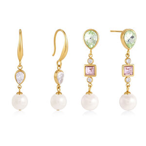 Romantic Elegant Patchwork Rectangle Stainless Steel Waterproof Gold Color Zircon Women's Dangle Earrings h5 Picture5