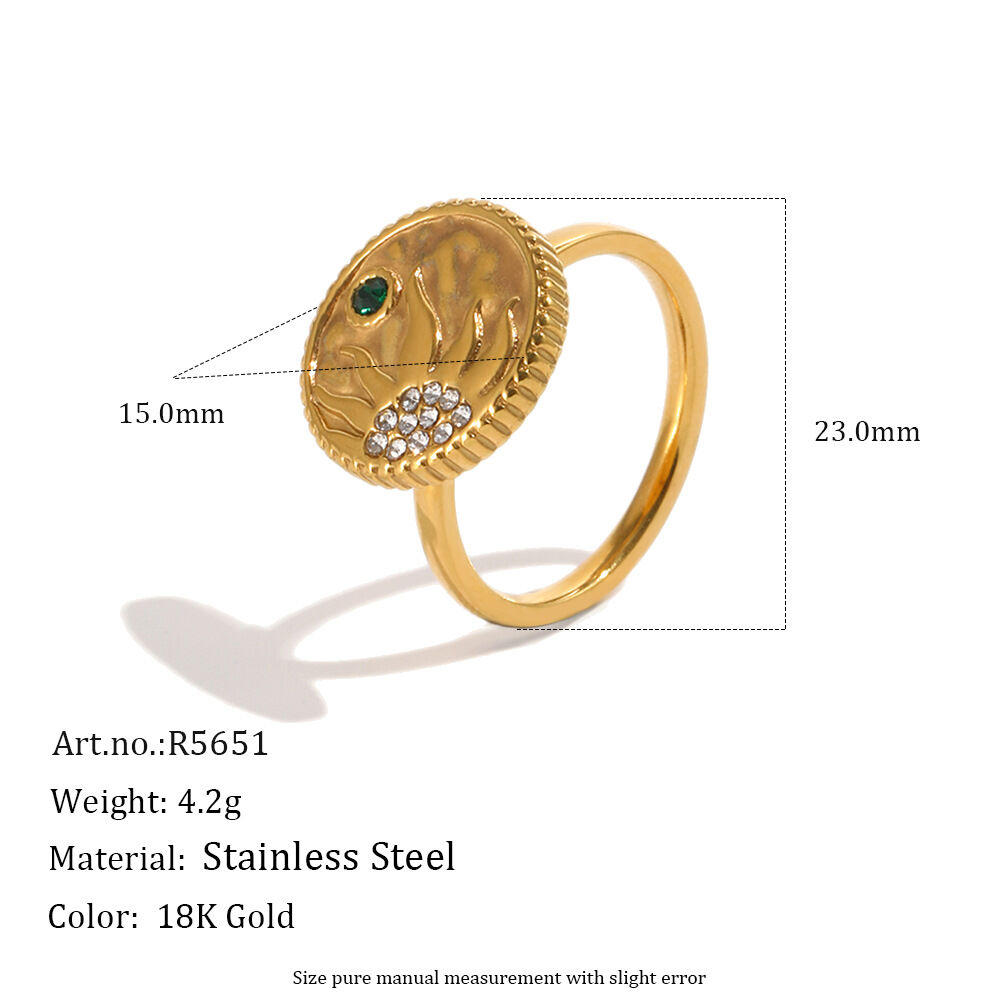 Simple Series Retro Sun Moon Edelstahl Wasserdicht Goldfarbene Statement-Ringe 
